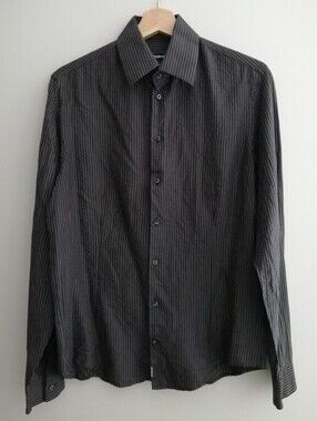 Strellson Men's Bowie 100% Silk Seersucker Stripe Button Up EU 40 or 15 3/4 Neck